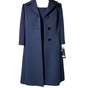 NEW Kasper Women's Crepe Topper Jacket & Sheath Sleeveless Dress Suit Blue 12P